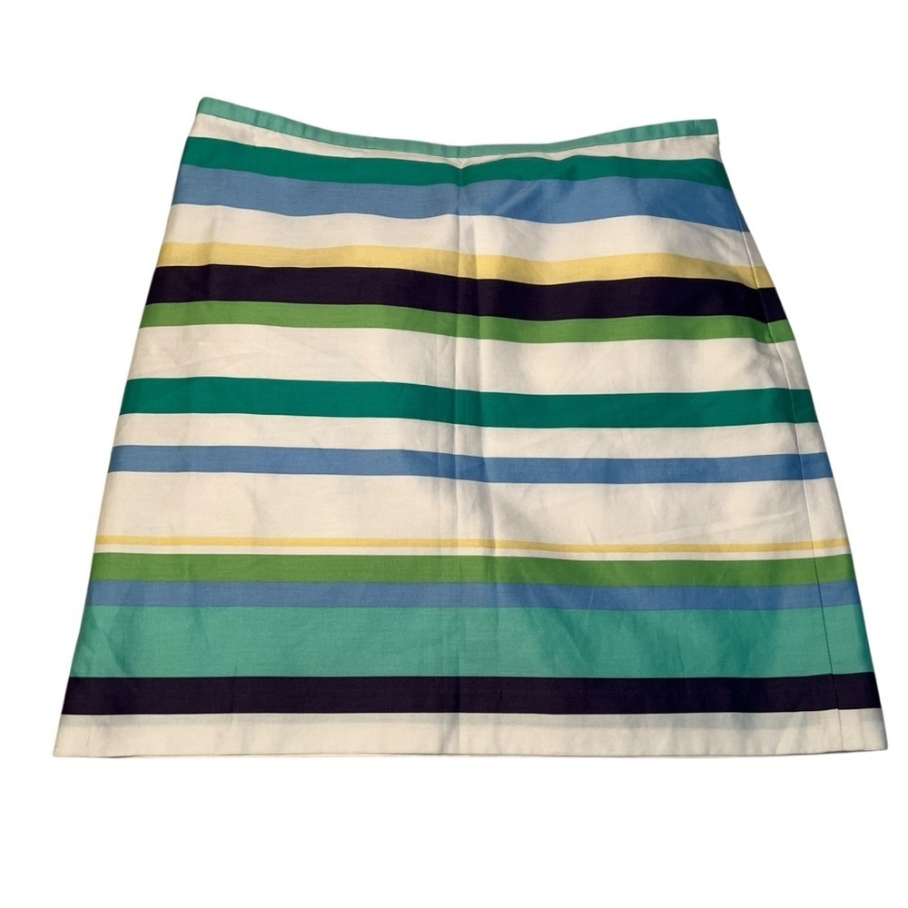 Loft Women's Size 8 A-Line Mini Skirt White Purple Green Stripes Lined Zip Side